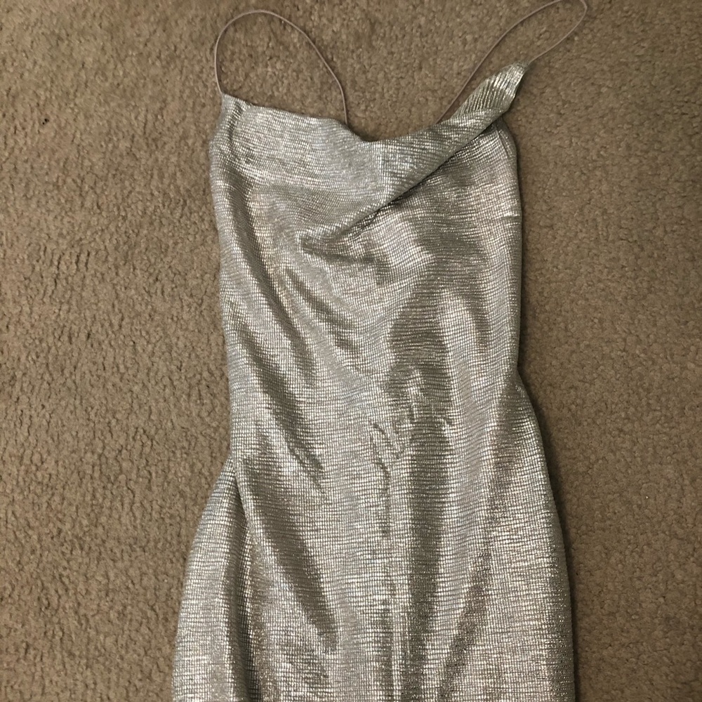 H&M silver cowl neck mini dress